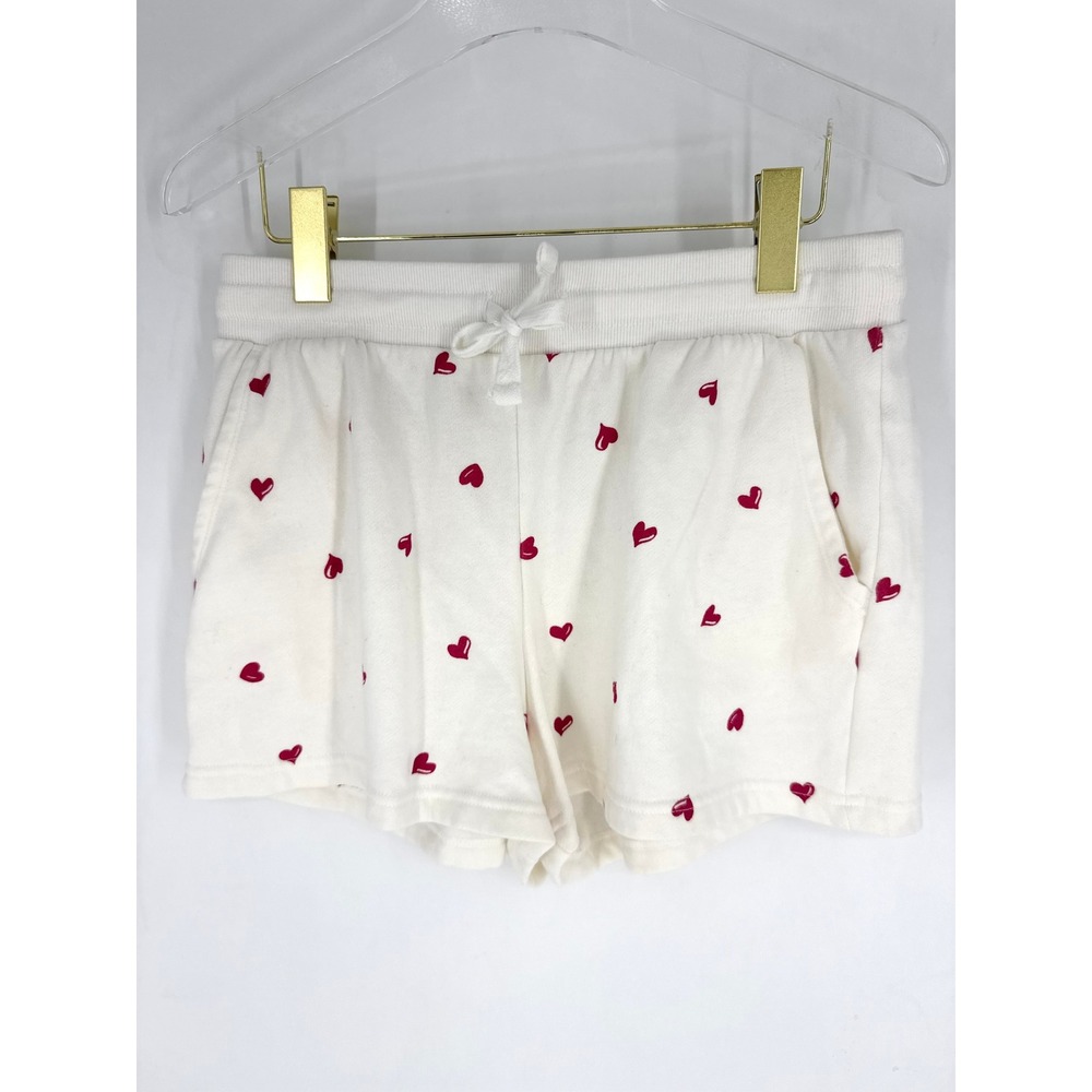 Colsie Womens Cream Red Heart Print Fleece Lounge Shorts Medium